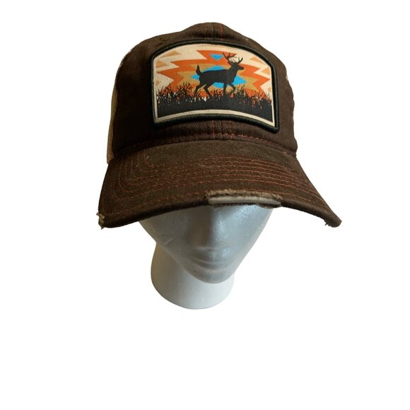Outdoor Cap Trucker Hat | Buck Deer Patch Brown Mesh Snapback Western Hunting - Picture 8 of 8